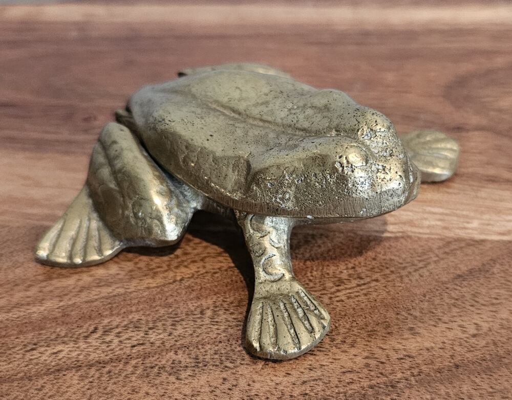 Vintage Brass Frog Trinket Box with Hinged Lid